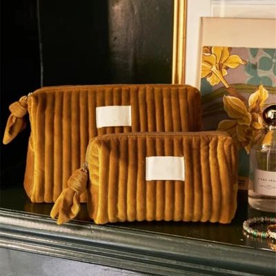 Viaggio Borsa cosmetica di cotone comodo morbido con cerniera di velluto di peluche
