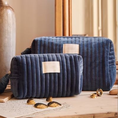 Viaggio Borsa cosmetica di cotone comodo morbido con cerniera di velluto di peluche