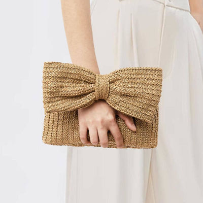 Borsa da shopping su misura Donna Bow Straw tessuto Beach Raffia Coppia Borsa da mano Casual Tote