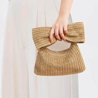 Borsa da shopping su misura Donna Bow Straw tessuto Beach Raffia Coppia Borsa da mano Casual Tote
