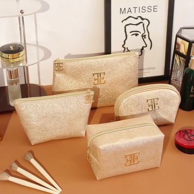 Borse cosmetiche con logo personalizzato di alto valore Borsa di trucco in PU portatile multifunzionale con cerniera