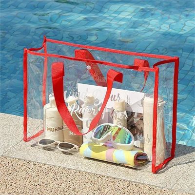 Manico di cotone spessa con sacchetto in PVC rosa trasparente personalizzato per lo shopping alla moda