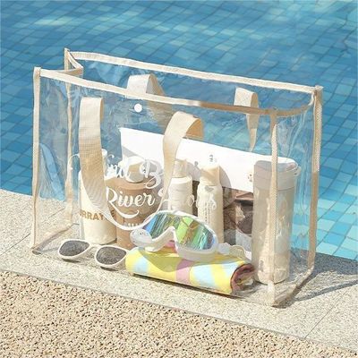 Manico di cotone spessa con sacchetto in PVC rosa trasparente personalizzato per lo shopping alla moda