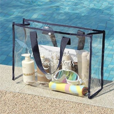 Manico di cotone spessa con sacchetto in PVC rosa trasparente personalizzato per lo shopping alla moda