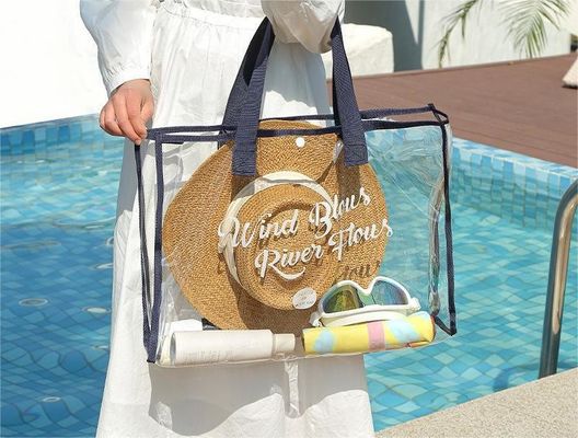 Manico di cotone spessa con sacchetto in PVC rosa trasparente personalizzato per lo shopping alla moda