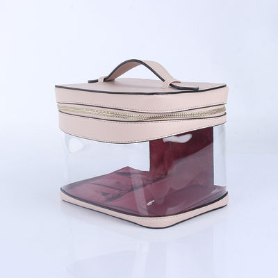 Chiusura con cerniera lucida Cassa cosmetica da viaggio in PVC trasparente grande con cerniera doppia dorata personalizzata