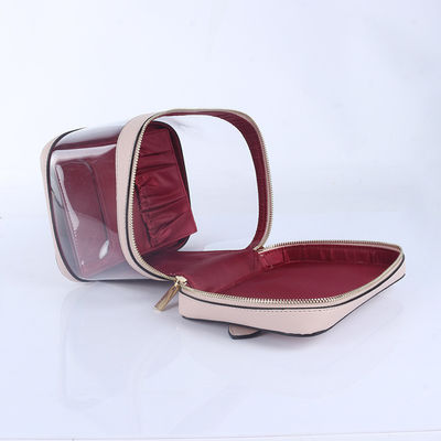 Chiusura con cerniera lucida Cassa cosmetica da viaggio in PVC trasparente grande con cerniera doppia dorata personalizzata