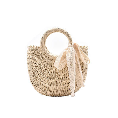 Chiusura aperta Borsa Tote personalizzata per la spiaggia estiva Rattan Shoulder Basket Straw Bag