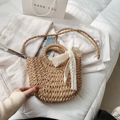 Chiusura aperta Borsa Tote personalizzata per la spiaggia estiva Rattan Shoulder Basket Straw Bag