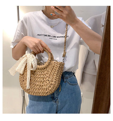 Chiusura aperta Borsa Tote personalizzata per la spiaggia estiva Rattan Shoulder Basket Straw Bag