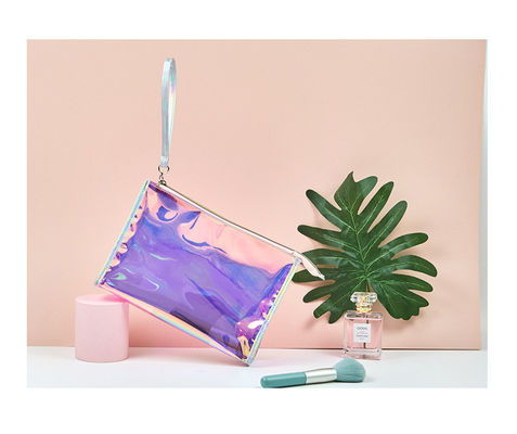 Nuova borsa cosmetica trasparente di moda portatile con cerniera con logo personalizzato