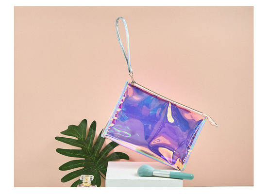 Nuova borsa cosmetica trasparente di moda portatile con cerniera con logo personalizzato