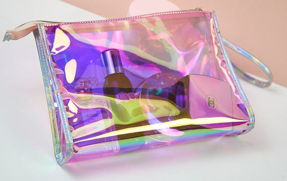 Nuova borsa cosmetica trasparente di moda portatile con cerniera con logo personalizzato