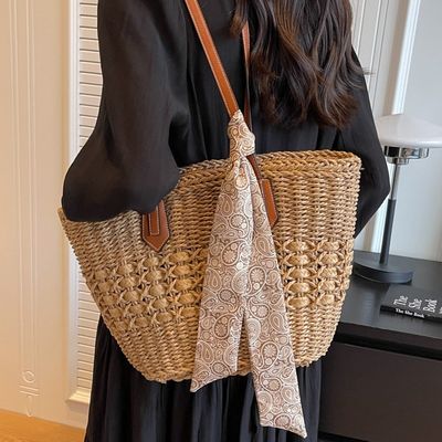 2024 Moda Donna Straw Beach Bag Customized Tote Bag con materiale di paglia