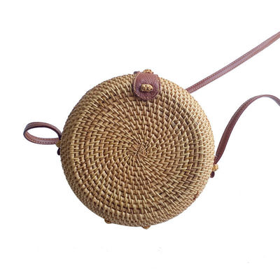 Borsa a tracolla portatile per vacanze in cerchio intrecciato a mano vintage in paglia rotonda unisex