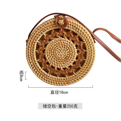 Borsa a tracolla portatile per vacanze in cerchio intrecciato a mano vintage in paglia rotonda unisex