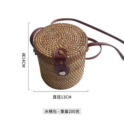 Borsa a tracolla portatile per vacanze in cerchio intrecciato a mano vintage in paglia rotonda unisex