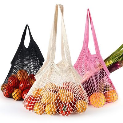 Borsa a manico lungo per la spesa di frutta e verdura in cotone organico riutilizzabile