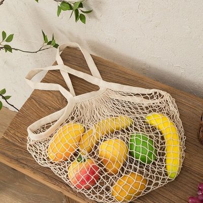 Borsa a manico lungo per la spesa di frutta e verdura in cotone organico riutilizzabile