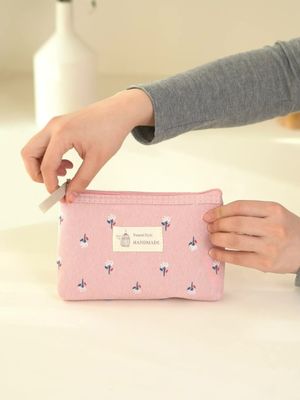 Borsa cosmetica portatile personalizzabile per donne tipo di disegno solido e materiale di tela