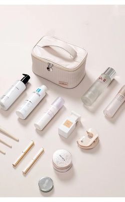 Sacchetto cosmetico in PU impermeabile per donna con chiusura a cerniera e design portatile