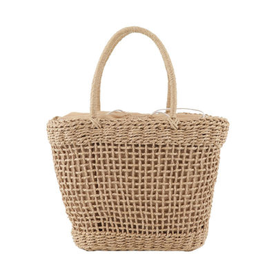 Logo personalizzato accettato Borsa da mano di paglia di rattan di medie dimensioni per Lady Hollow Out Summer Fashion