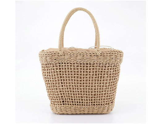 Logo personalizzato accettato Borsa da mano di paglia di rattan di medie dimensioni per Lady Hollow Out Summer Fashion