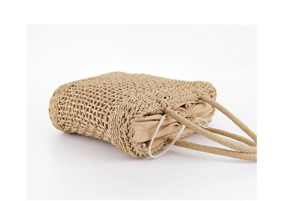 Logo personalizzato accettato Borsa da mano di paglia di rattan di medie dimensioni per Lady Hollow Out Summer Fashion