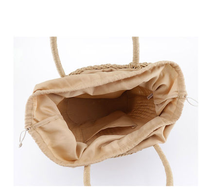 Logo personalizzato accettato Borsa da mano di paglia di rattan di medie dimensioni per Lady Hollow Out Summer Fashion