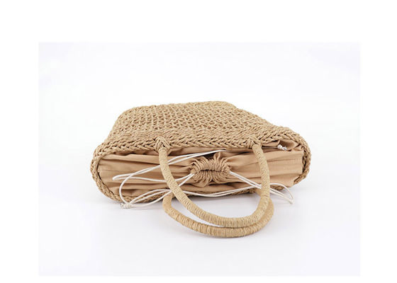 Logo personalizzato accettato Borsa da mano di paglia di rattan di medie dimensioni per Lady Hollow Out Summer Fashion