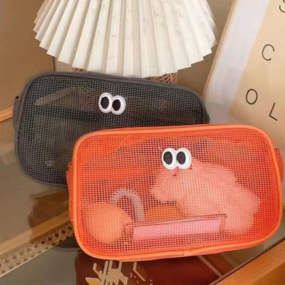 Conveniente e durevole sacchetto di stoccaggio 3D a maglia di poliestere riciclato per articoli da bagno da viaggio
