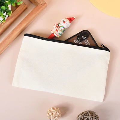 Logo personalizzato stampato su tela Zipper White Makeup Bag per viaggi e conservazione cosmetica