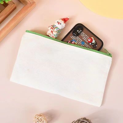 Logo personalizzato stampato su tela Zipper White Makeup Bag per viaggi e conservazione cosmetica