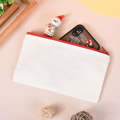 Logo personalizzato stampato su tela Zipper White Makeup Bag per viaggi e conservazione cosmetica