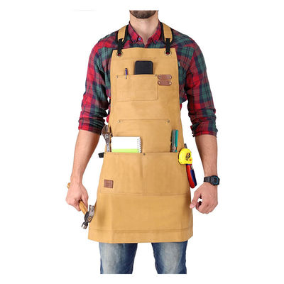 Logo personalizzato Deluxe Waxed Canvas Apron di lavoro con tasche e cinghia a rilascio rapido
