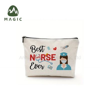 Logo personalizzato sacchetto di stoccaggio stampato articoli igienici, trucco da viaggio, sacchetto riutilizzabile di tela, sacchetto cosmetico di cotone di iuta