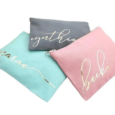 Borsa per il trucco con cerniera a tela stampata con logo personalizzato con materiale eco-compatibile e durevole