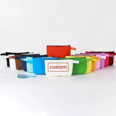 Borsa per il trucco con cerniera a tela stampata con logo personalizzato con materiale eco-compatibile e durevole