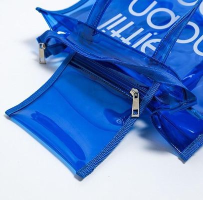 Cassa inclusa Logo personalizzato Sacchetto trasparente trasparente in PVC con cerniera e tasca