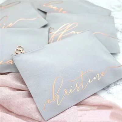 Doni personalizzati per damigelle di sposa Borse di trucco in tela bianca con chiusura a cerniera personalizzate