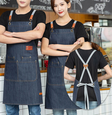 Custom Logo stampato cotone denim Bib Apron Ideale per ambienti di bar e ristoranti occupati