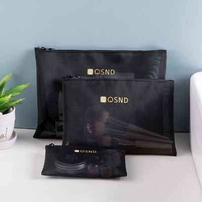 Borsa con cerniera a maglia nera per il comodo trasporto di articoli di ufficio e di viaggio 3 pacchetti