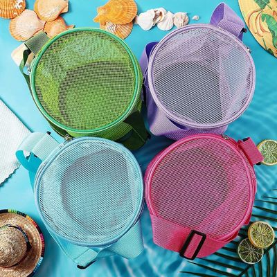 3D sacchetto di deposito di giocattoli di scavo di sabbia circolare con logo personalizzato con maglia conchiglia sacchetti da raccolta per il divertimento sulla spiaggia