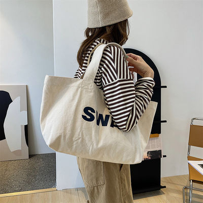 Eco Custom Large Canvas Tote Bag Cross Body Bag di cotone con tasca e zip