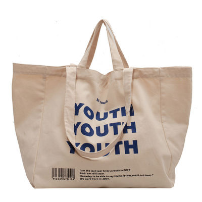 Chiusura aperta Spessore riciclabile di cotone semplice Canvas sacchetto di shopping Tote con logo stampato su misura