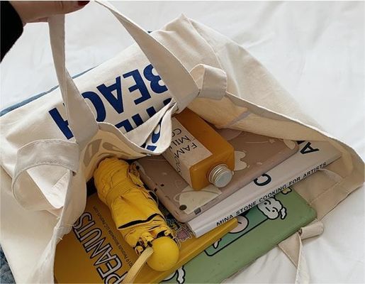Chiusura aperta Spessore riciclabile di cotone semplice Canvas sacchetto di shopping Tote con logo stampato su misura