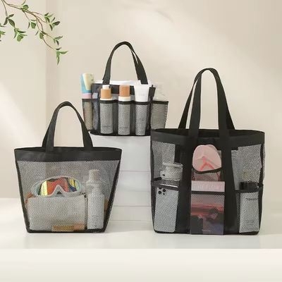 Summer Essential Mesh Beach Tote Bag con tasche multiple e colore personalizzato