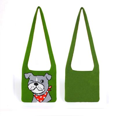 Borsa a maglia fatta a mano di colore luminoso Testa di tessuto in neoprene in PU per dimensioni medie
