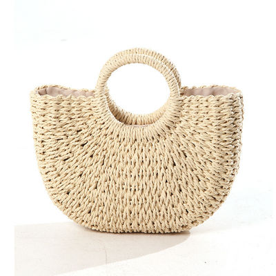 Medium Size Straw Beach Tote Bag con stampa di moda di Bali e disegno di animazione