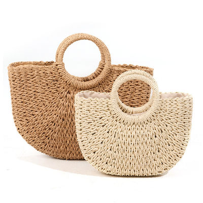 Medium Size Straw Beach Tote Bag con stampa di moda di Bali e disegno di animazione